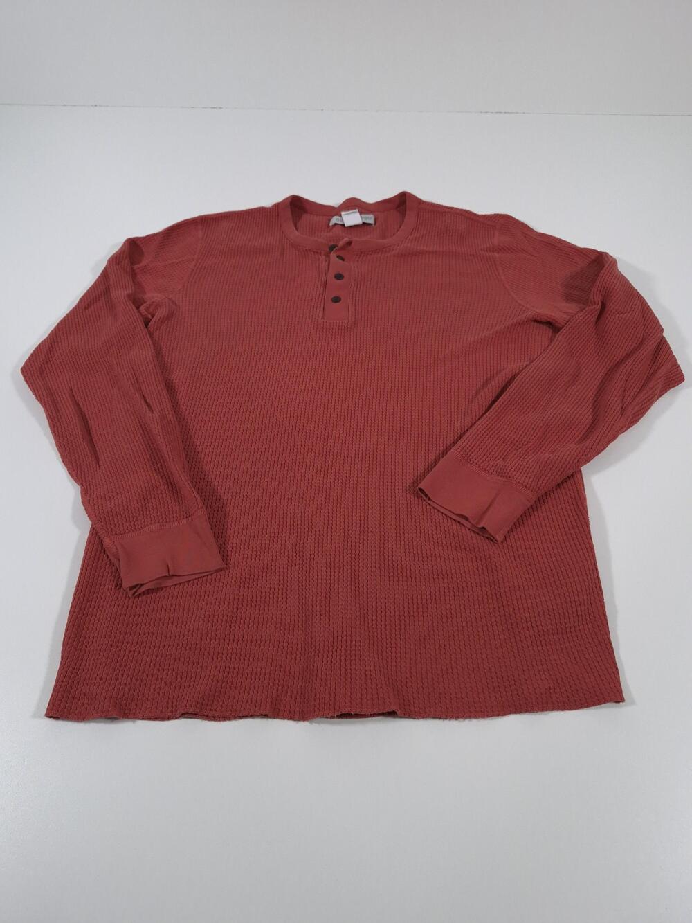 Outerknown Shirt Mens Large Red Thermal Waffle Knit Henley Long Sleeve Tee Top